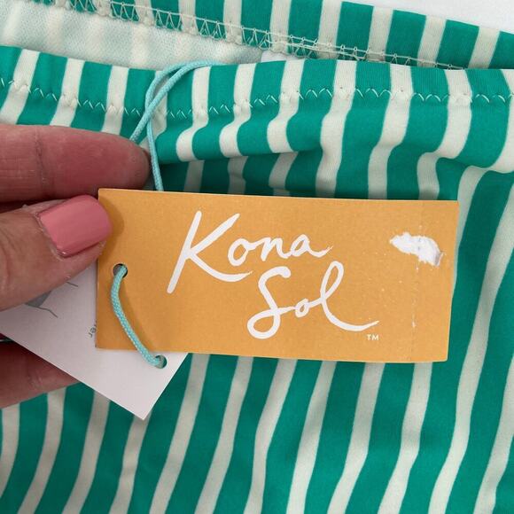 Kona Sol Hipster Bikini Bottom High Coverage Green Stripe Women's 16W-18W - Picture 3 of 9